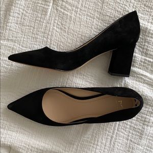 New, never worn black suede high heels.